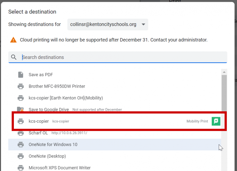 ? Printing reminder – print to kcs-copier